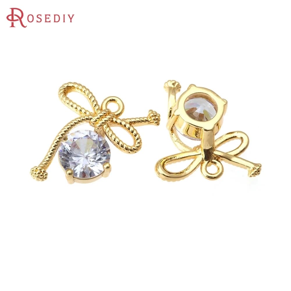 18K Gold Color Brass and Zircon Bow-knot Charms Pendants High Quality Diy Necklace Earrings Jewelry Making Accessories