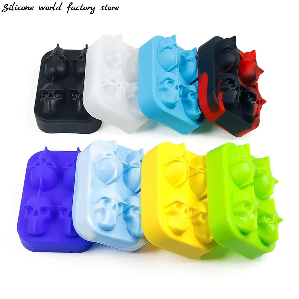 Silicone World DIY Skull stampi per ghiaccio in Silicone scatola per la produzione di ghiaccio a 4 fori stampo per griglia di ghiaccio whisky Cocktail Ice Cube strumenti per Bar di Hockey su ghiaccio