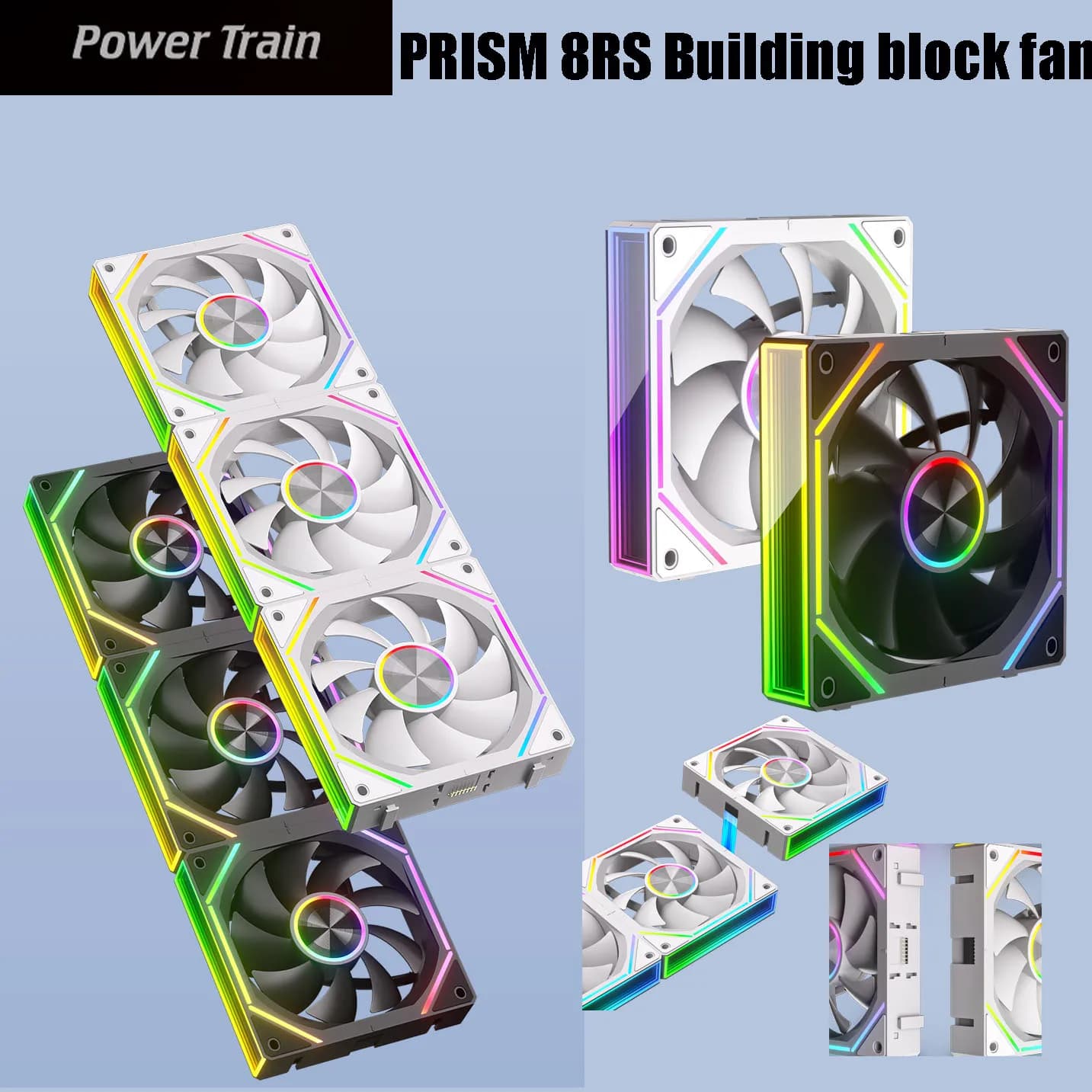 Power Train PRISM 8RS 12CM ARGB 4-Pin PWM block fan 12V Large Air Volume 56.62CFM/800-1800RPM