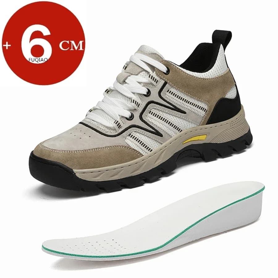 Cowhide Outdoor Men Height Increase Hiking Shoes Trekking Hunting Women Breathable 6CM Elevator Climbing Sneakers Tactical Boots