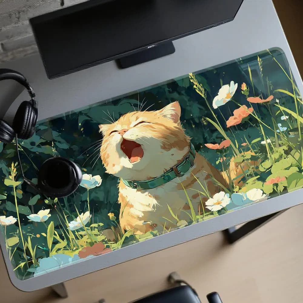 Tappetino per mouse con simpatico gatto, design con gatto arancione grassottello, tappetino per mouse antiscivolo, tappetini da gioco, tappetino da scrivania, accessori per PC, tappeto da ufficio, tappetino esteso