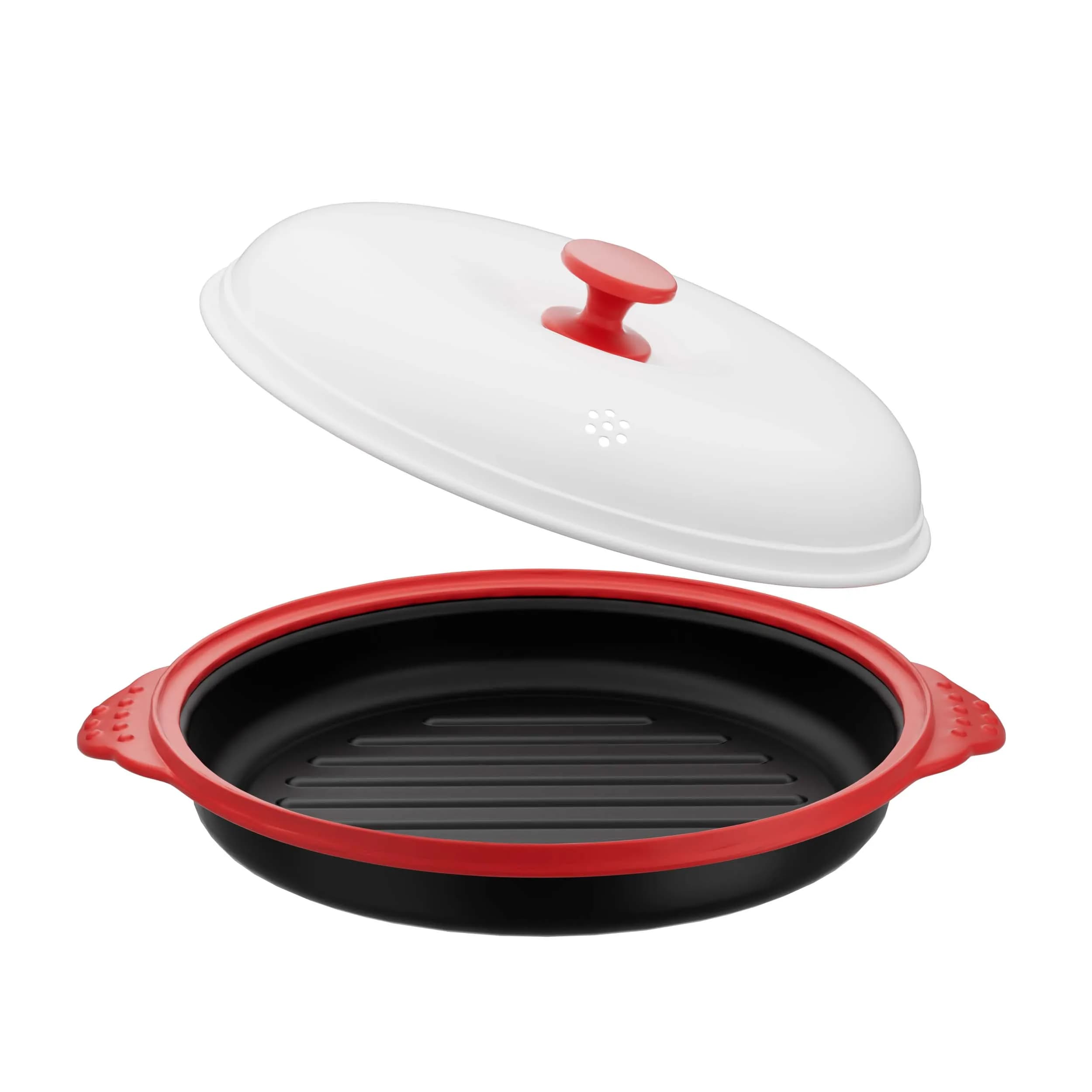 Microwave Crisper Pan & Grill Set – Skillet with Glass Lid for Frying, Browning & Crisping – Microwave-Safe Cookware for Grillin
