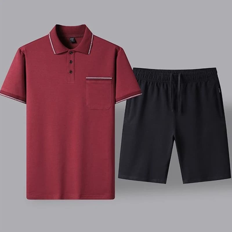 Fashionable Summer Men's Casual Set Short Sleeve Collar Polo Shirt Sportswear For Middle Aged Elderly Dad