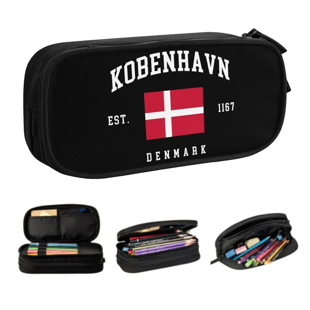 Astuccio personalizzato con bandiera Kawaii della Danimarca per ragazza ragazzo, grande contenitore per matite patriottiche dell'orgoglio danese, accessori scolastici