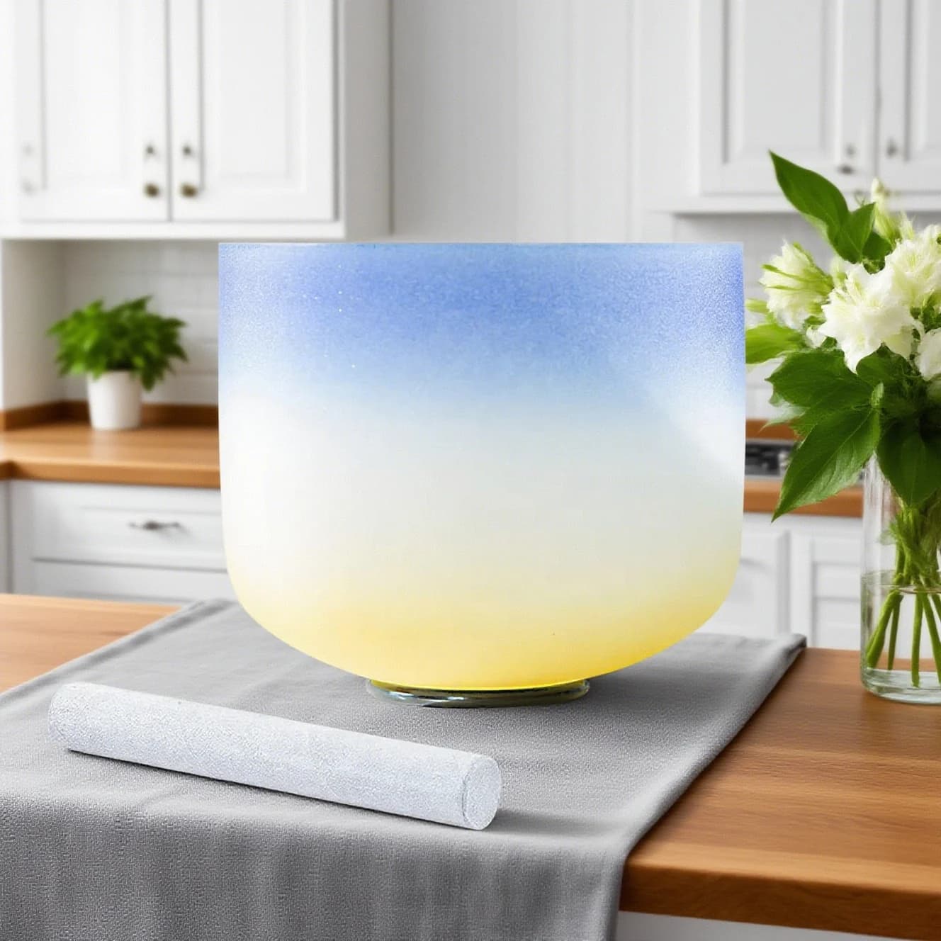 Hye-eun 8inch Frosted Quartz Crystal Singing Bowl 432hz/440hz for Yoga Meditation Sound Healing