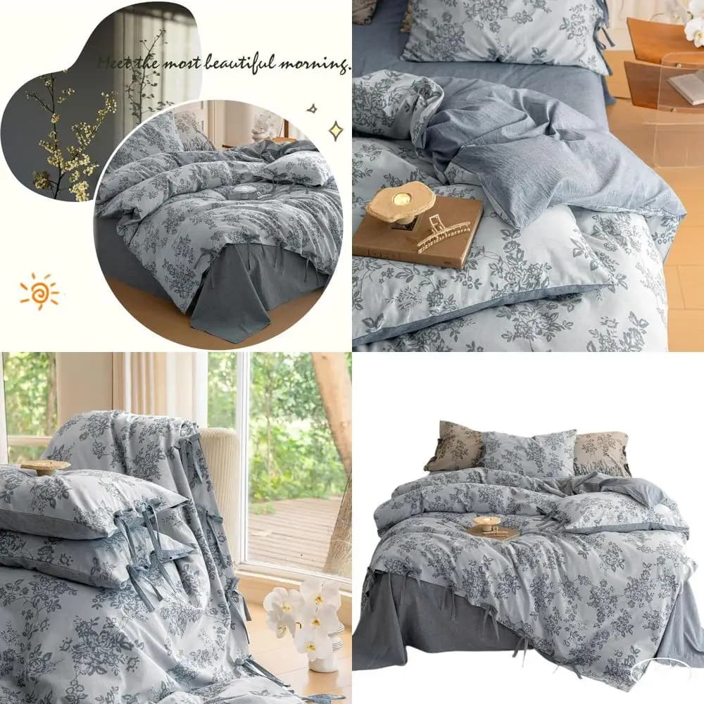 Set Copripiumino Queen Size in Lino Testurizzato Blu Navy con 2 Federe, 90x90