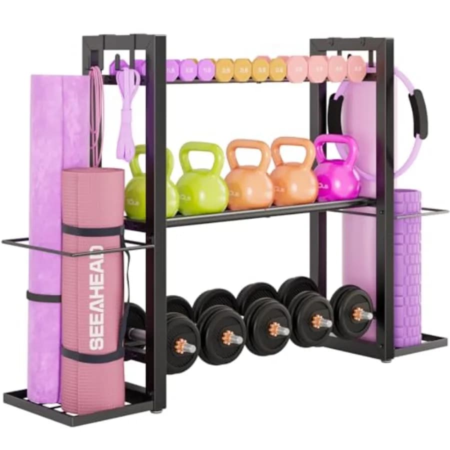 3 Level Manubri Door Adjustable, Metal Shelf Resistant for Manubri and Kettlebell, Yoga Mat Organizer, Multipurpose