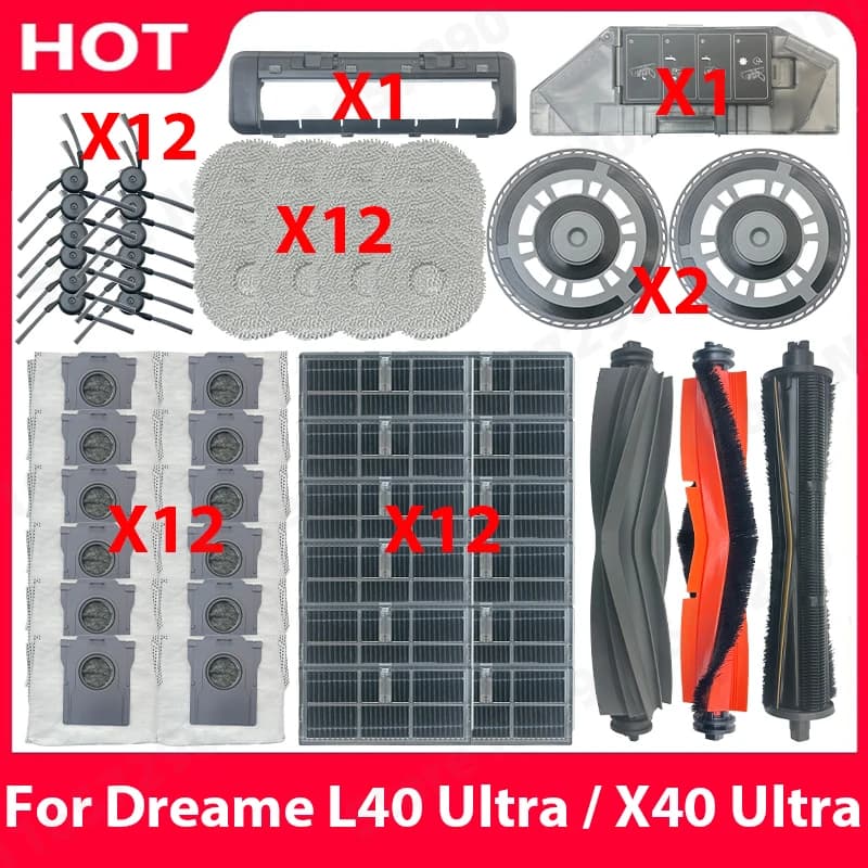 For Dreame L40 Ultra / X40 Ultra Spare Parts Vacuum Cleaner Main Side Brush HEPA Filter Mop Cloths Dust Bag Accessories
