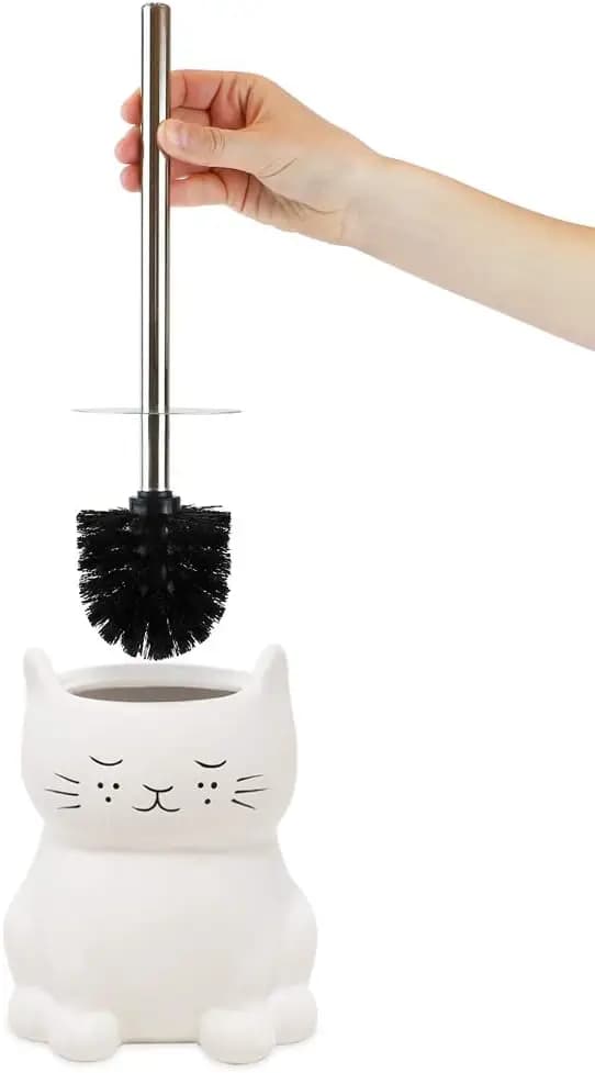 Portascopino per WC in Ceramica Bianca con Manico in Metallo Cromato (Non Assemblato) - Bagno