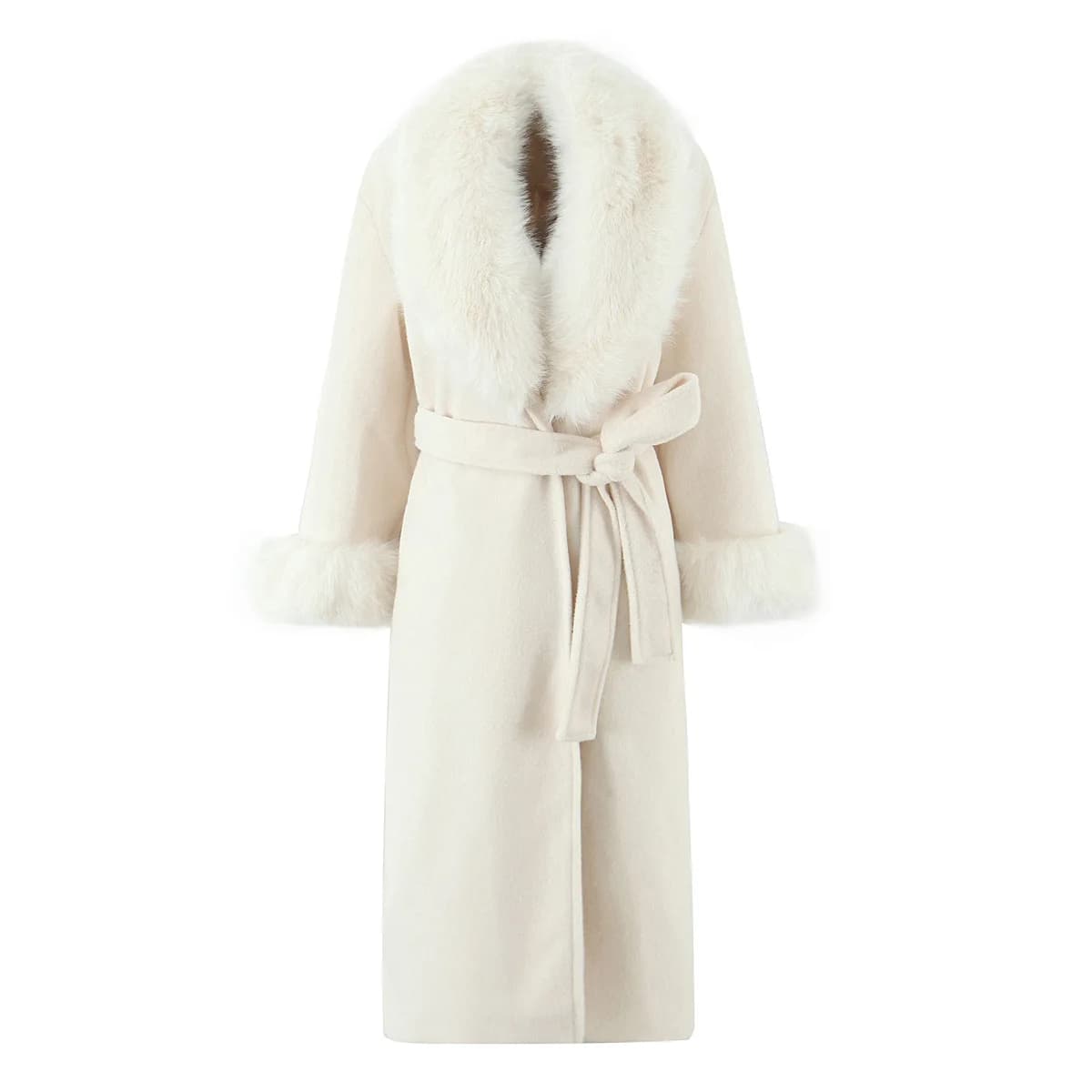 Cappotti lunghi larghi con collo in pelliccia con cintura Cardigan in lana patchwork Cappotto lungo da donna da ufficio solido Giacca invernale da donna spessa