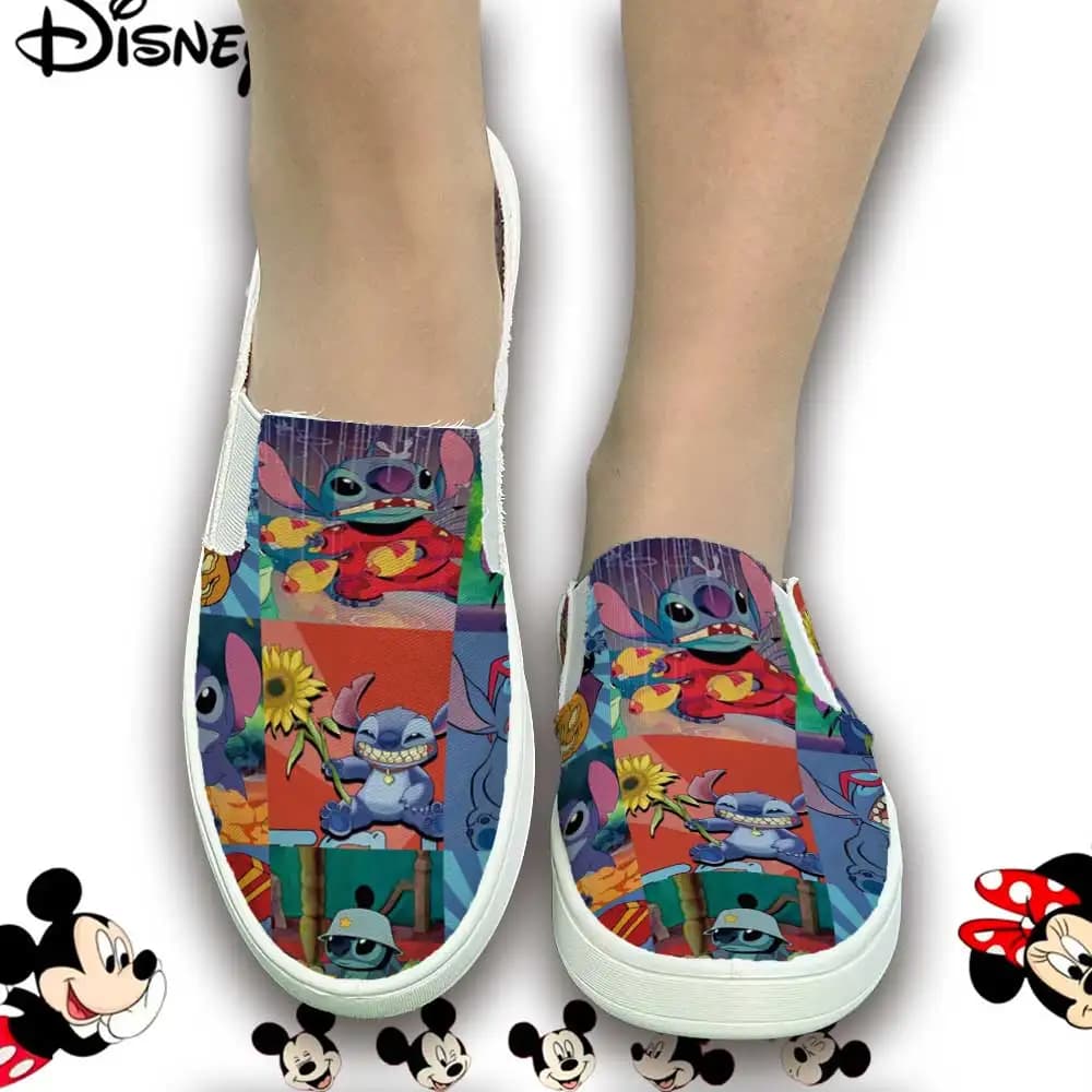 Disney Lilo & Stitch slip-on sneakers with patchwork print – Women's casual comfortable shoes