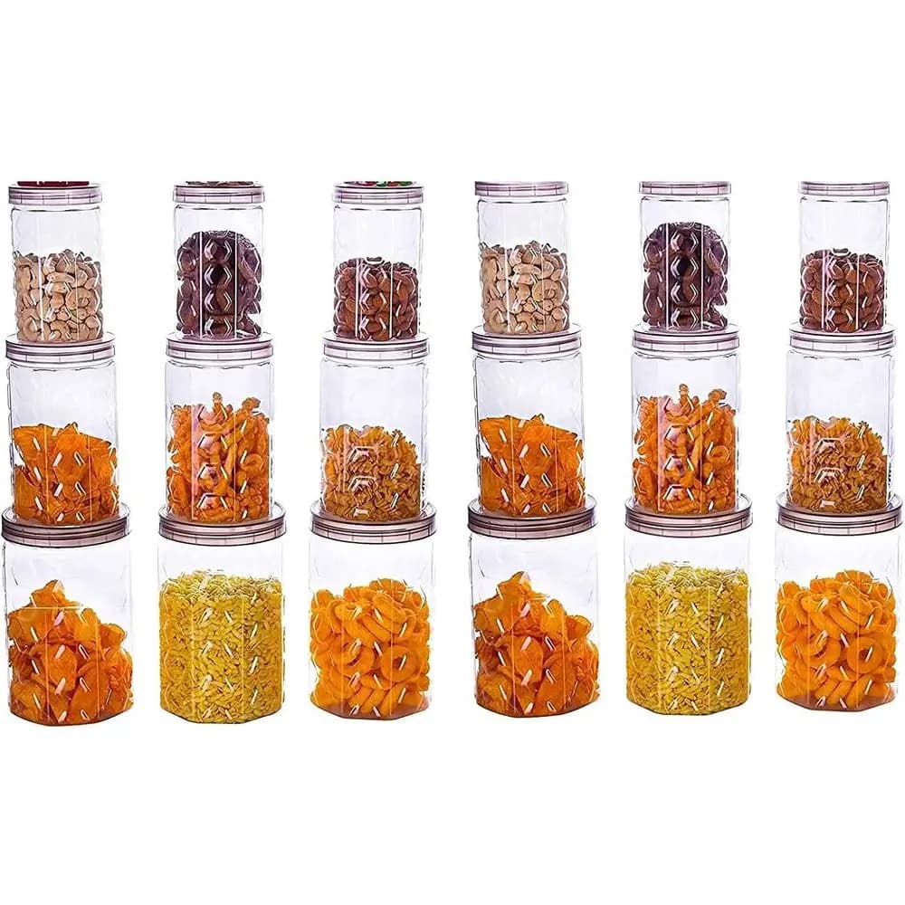 Airtight Food Storage Containers Set of 18, Spices, Grains, Pulses, Seeds Dispenser for Kitchen Use
