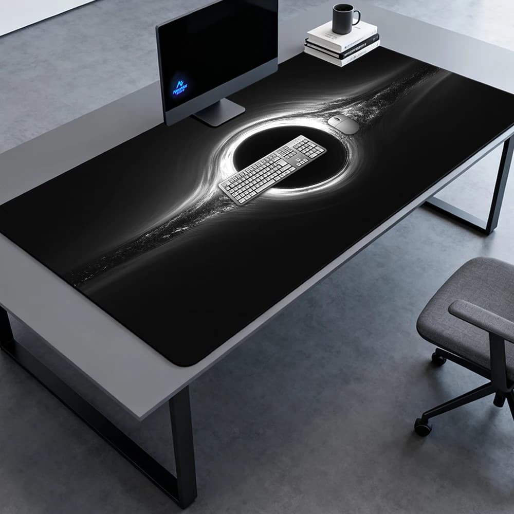 Space Black Mouse Pad Hole Extra Large Gaming Desk Mat Monochrome Universe 140x60 Cosmic Mousepad Aesthetic Decor 1200x600
