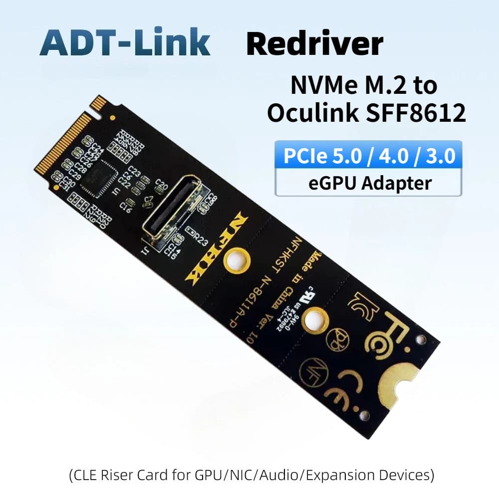 Adattatore Redriver NVMe M.2 a Oculink SFF-8612, Scheda Convertitore PCIe 5.0/4.0 a 90 Gradi per SSD PCIe NVMe M.2 NGFF e Schede Grafiche Esterne