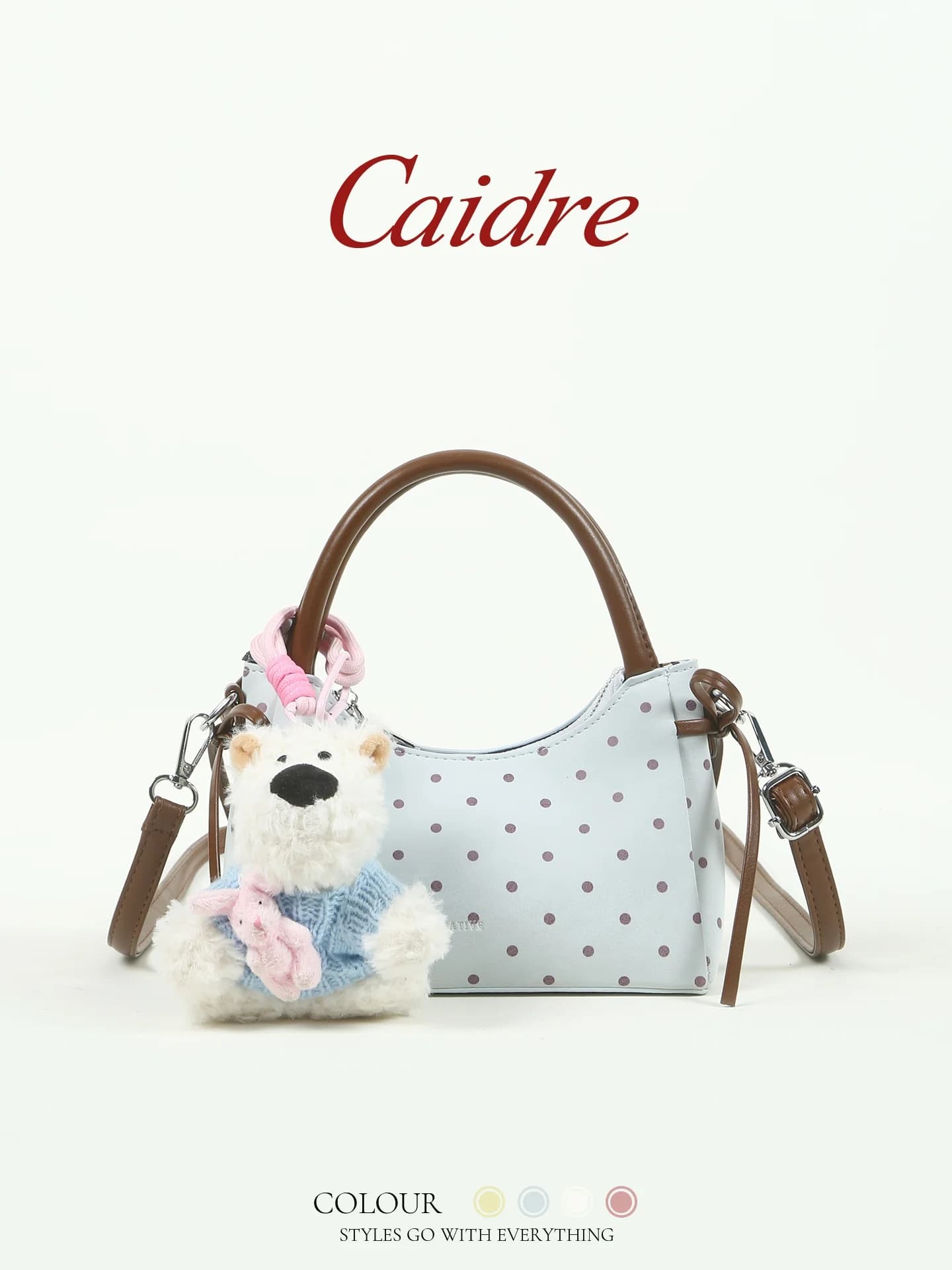 Caidre Polka Dot Doggie Handbag Sweet Girl Small Shoulder Bag Birthday Gift Crossbody Bag Fashionable European Style PU Leather