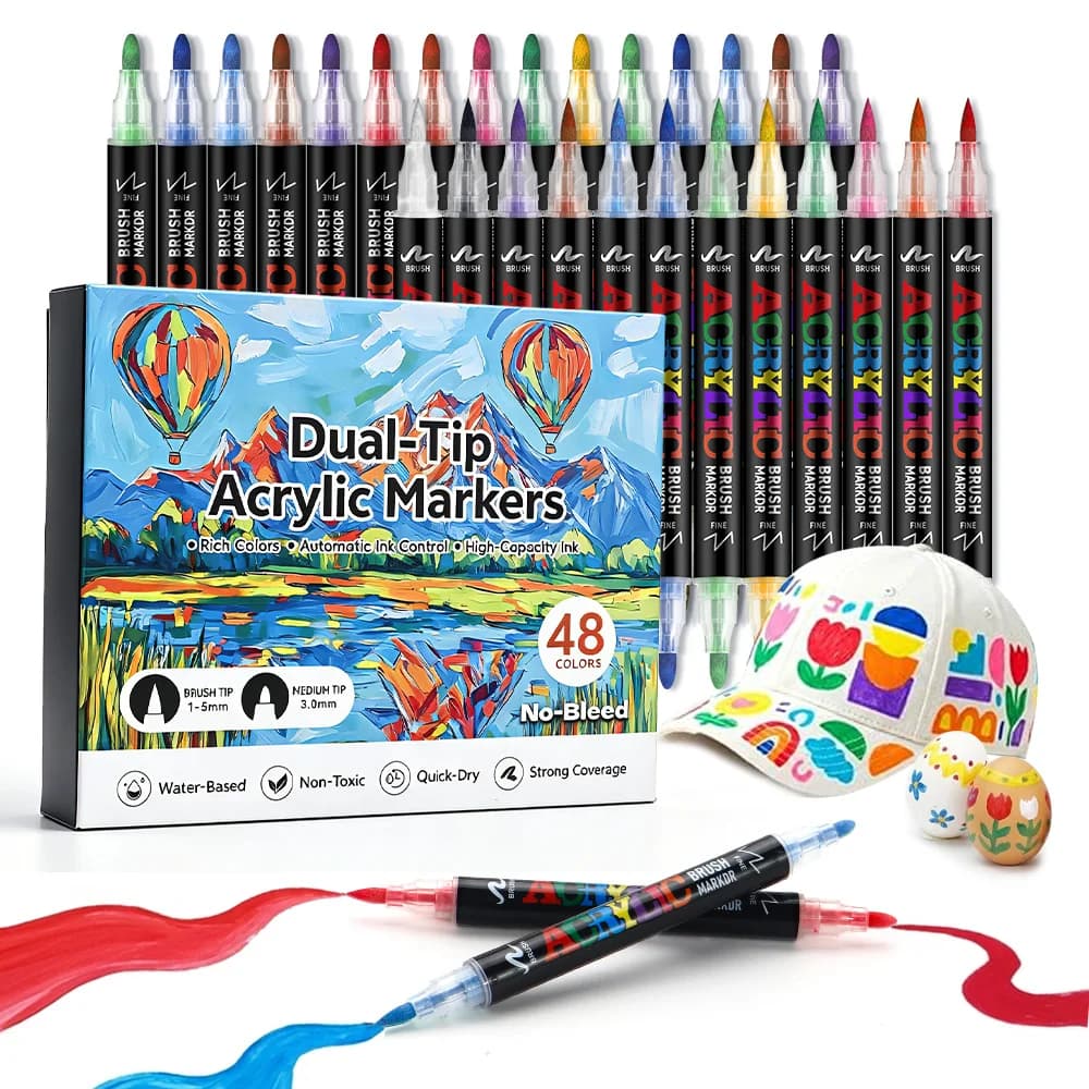 Dual Tip Acrylic Marker Pens Water Based Non-Bleeding Paint Pen DIY Craft Canvas Mug Glass Fabric Art Drawing Graffiti Painting