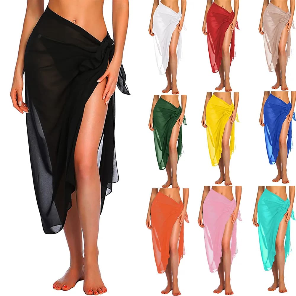 Women's long and short stretch swimwear, summer beach bikini, transparent short skirt, swimwear scarf