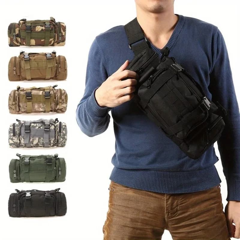 Men's Tactical Waterproof Fanny Pack Single Shoulder Crossbody Camera Bag Camping Hiking Travel Bag 3P Chest Bag Tote Belt Bag