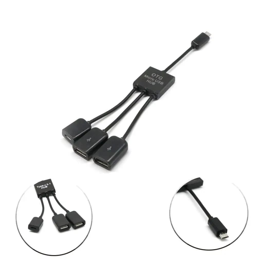 Adattatore cavo hub Micro USB OTG 3 in 1 per smartphone Android PC