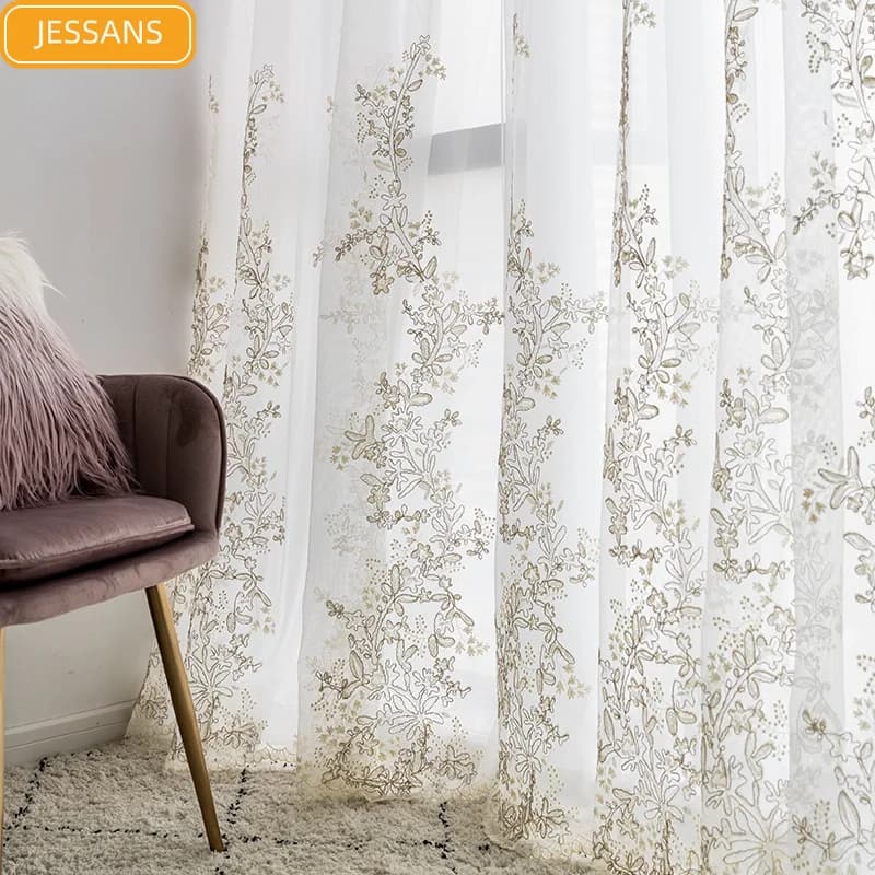 French Light Luxury Princess Embroidery Hollow Blank Gauze Lace Screen Curtains for Living Room Bedroom Bay Window Customization