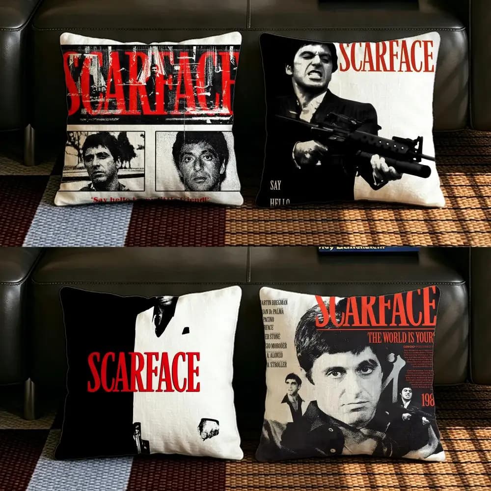 Set di fodere per cuscini in lino naturale Movie S-Scarface, decorazione completa per divano, camera da letto e sedia