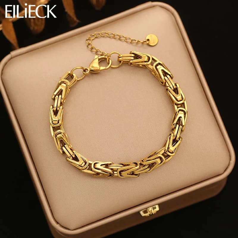 EILIECK Bracciale a catena classico squisito color oro antiruggine da donna, alla moda, spesso, anallergico, idea regalo
