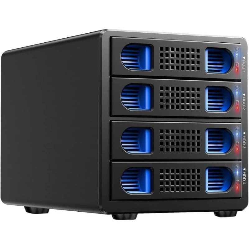 Box esterno per 4 dischi rigidi USB 3.0 per HDD/SSD SATA da 3,5 e 2,5 pollici, hot-swappable con ventola di raffreddamento, design senza attrezzi