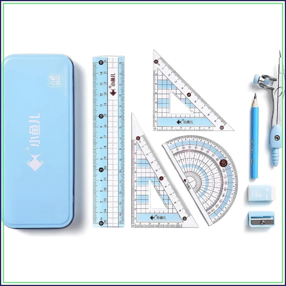 8 Pcs Compass Math Set for Students with Shatterproof Storage Box, Geometry Set for School, Includes Ruler, Protractor, Compass, Pencil, Sharpener, Eraser