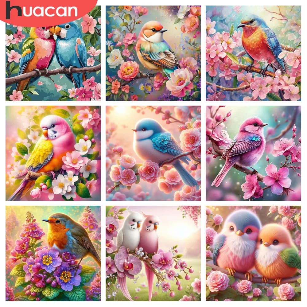 HUACAN Pittura Diamante Uccello Fiore Animale Mosaico Trapano Completo Diamante Arte Rosa Floreale Punto Croce Artigianato Decor Per La Casa