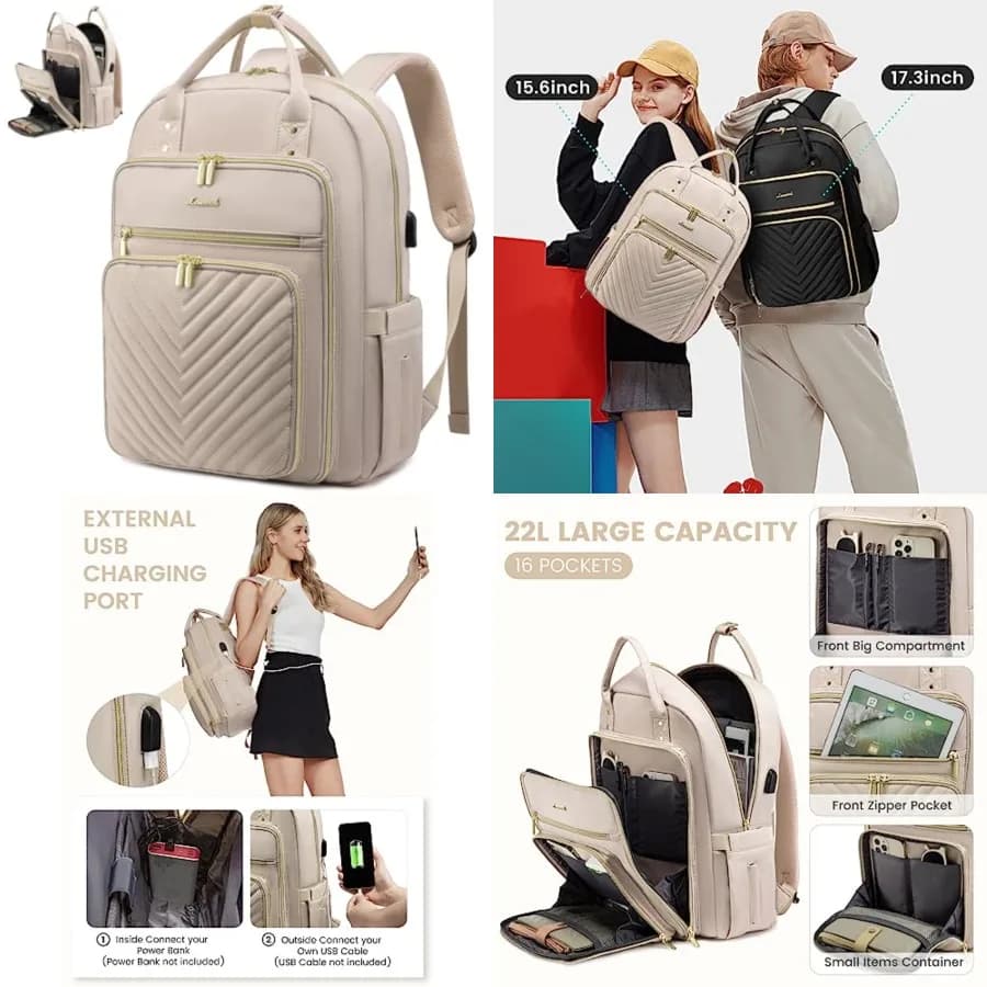 Zaino per Laptop da Donna, Zaino per Insegnanti, Borsa per Laptop con Porta USB, Zaino Impermeabile per Lavoro e Viaggi