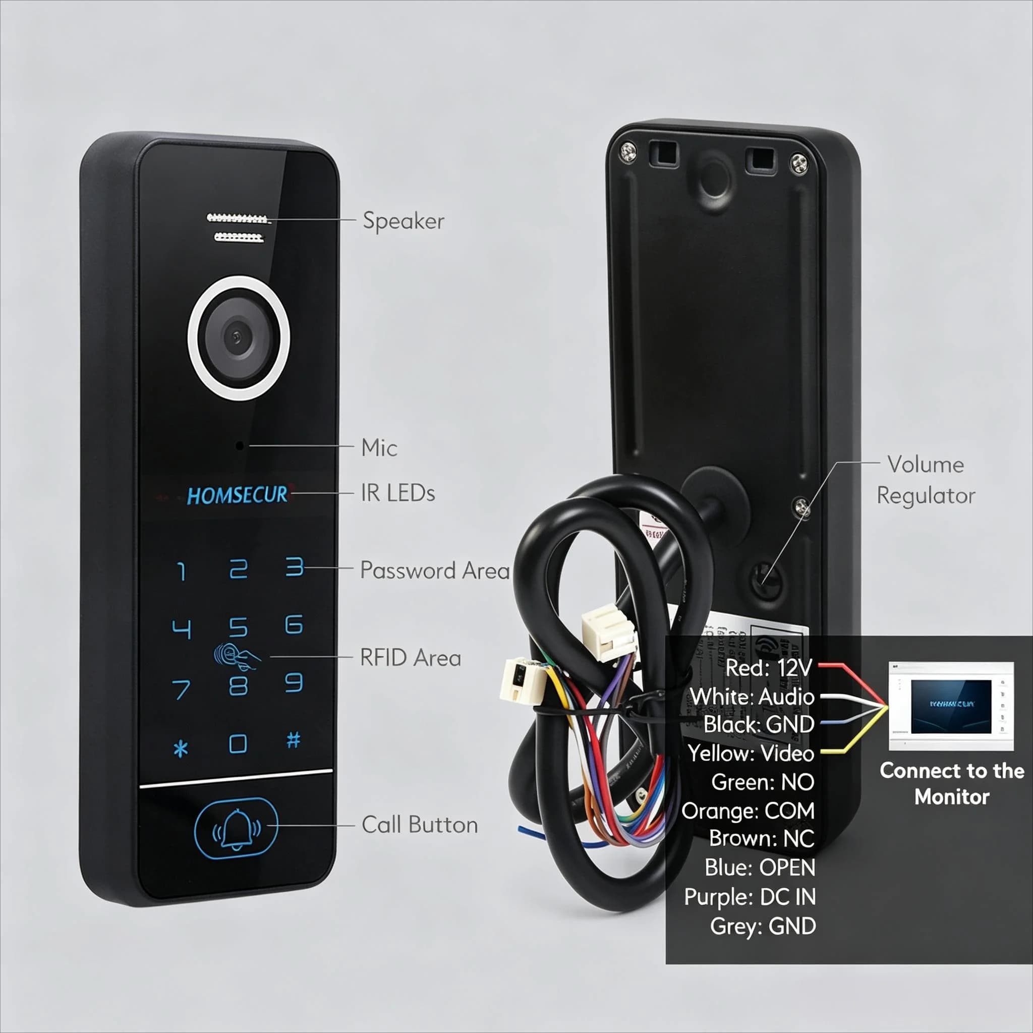 (Not Standalone) HOMSECUR 84207 IP65 Doorbell Camera Password RFID For HDK Video Door Entry Phone Call System