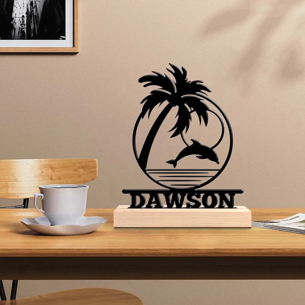 1pc Interesting Desktop Metal Statues Customizable Content Equipped with A Wooden Base Festival Ornaments and Decorations