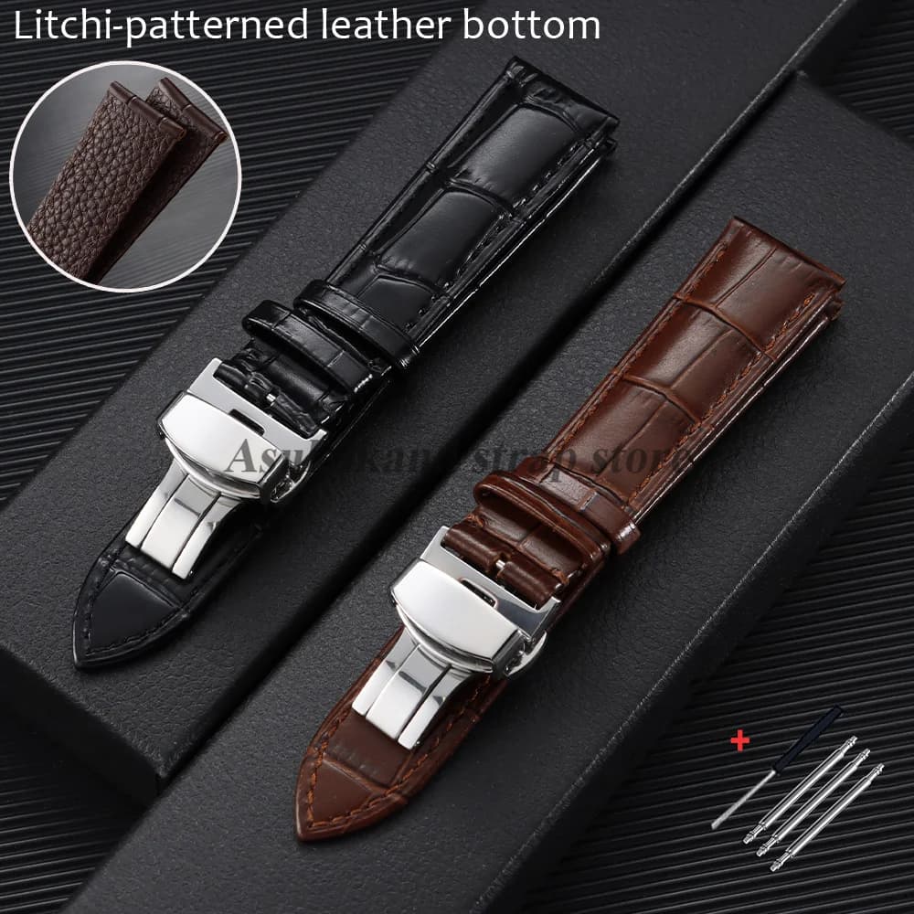 Cinturino per orologio in pelle di vacchetta da 18mm 20mm 22mm, universale, morbido, da uomo e da donna, con cinturini inferiori in pelle con motivo litchi da 12/14/16/19/21mm