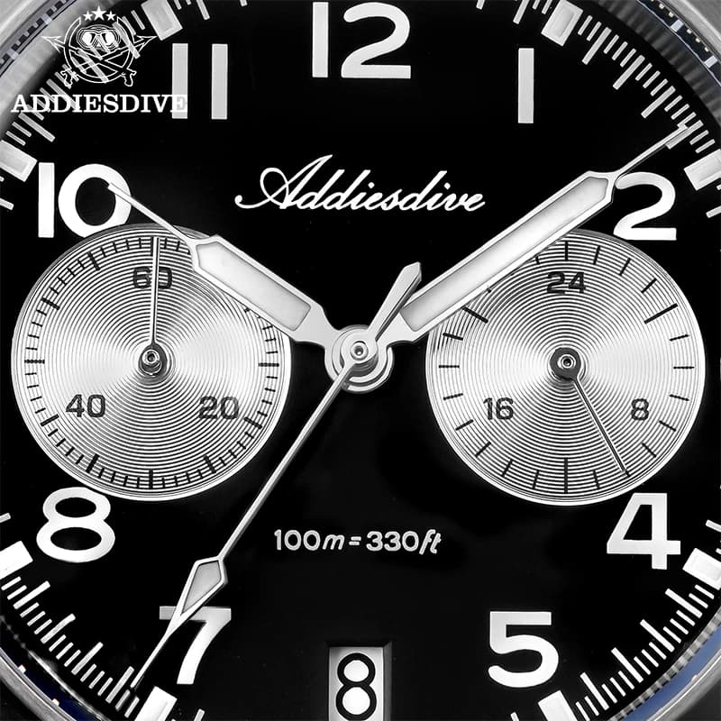 ADDIESDIVE New luxury chronograph watch VK64 dial panda quartz movement sapphire crystal waterproof men's sports wristwatch 100M