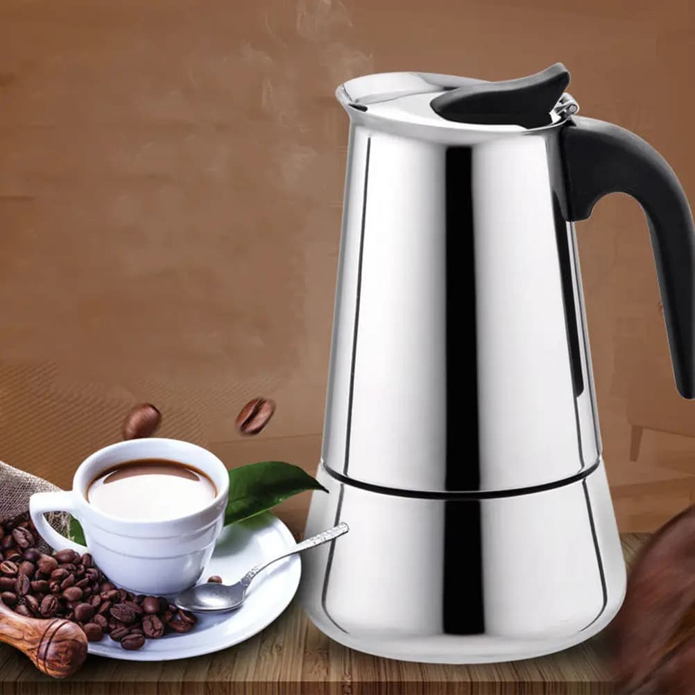 Caffettiera Espresso in Acciaio Inox da 300ml, Lavorazione Raffinata, Sapore Intenso, Rilascio di Pressione Sicuro