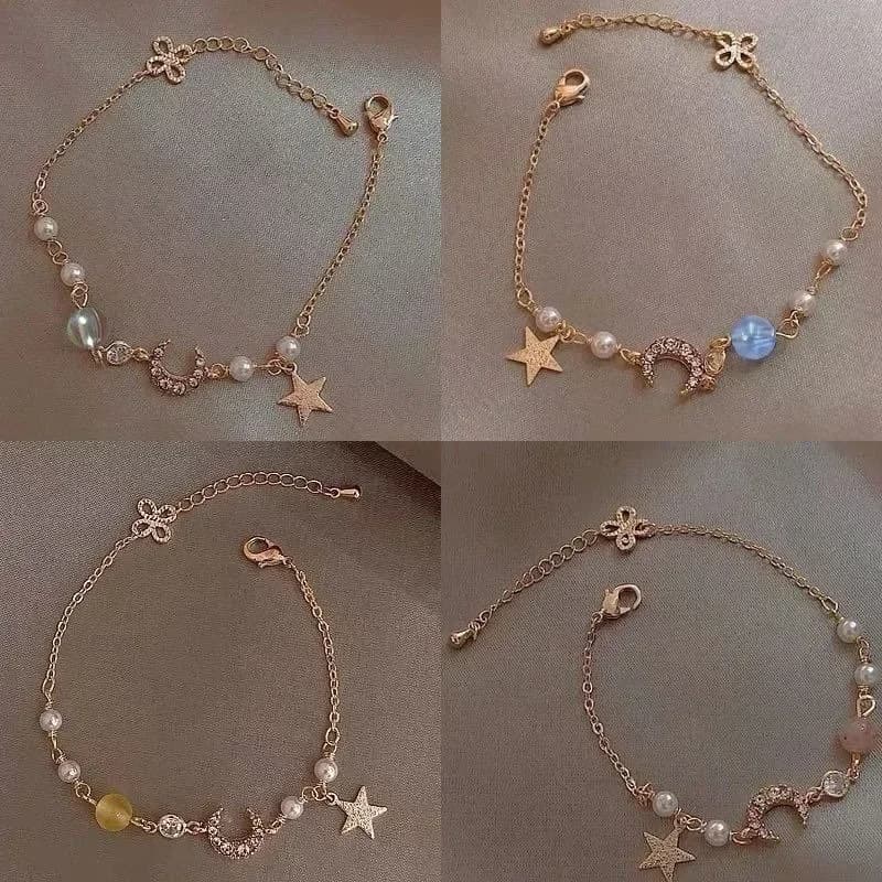 Bracciale per ragazze con zirconi color oro, stella, luna, perle, braccialetti a catena da donna, moda geometrica semplice, regalo di gioielli eleganti e affascinanti