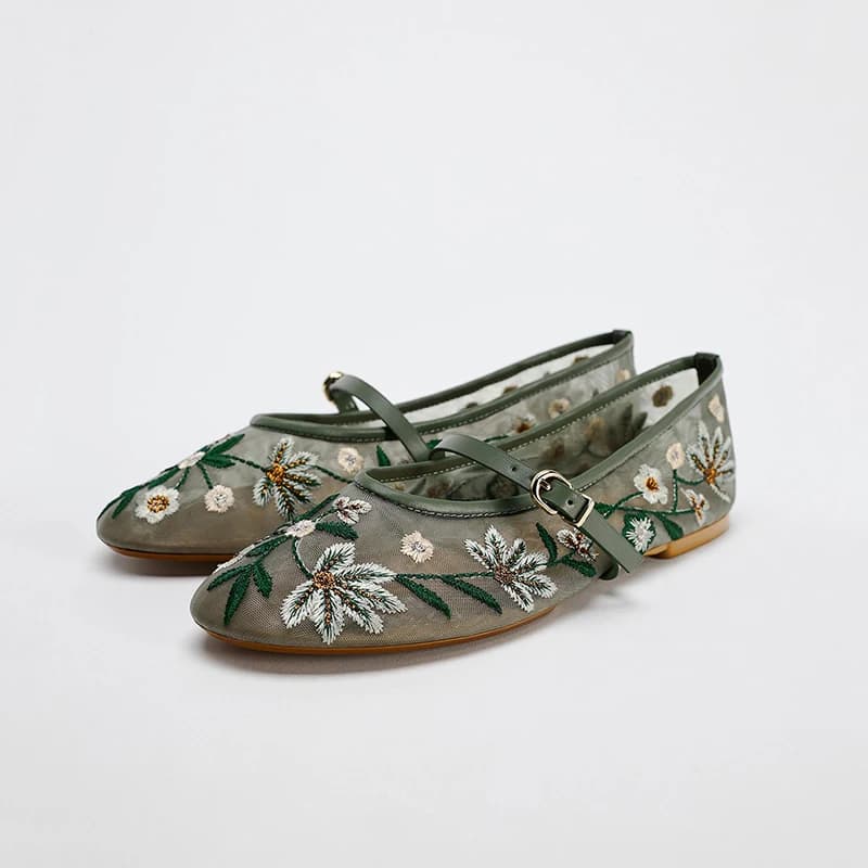 Primavera Autunno Mesh Ricamo Donna Mary Jane Scarpe da donna Comfort all'aperto Stile balletto Scarpe da nonna da donna
