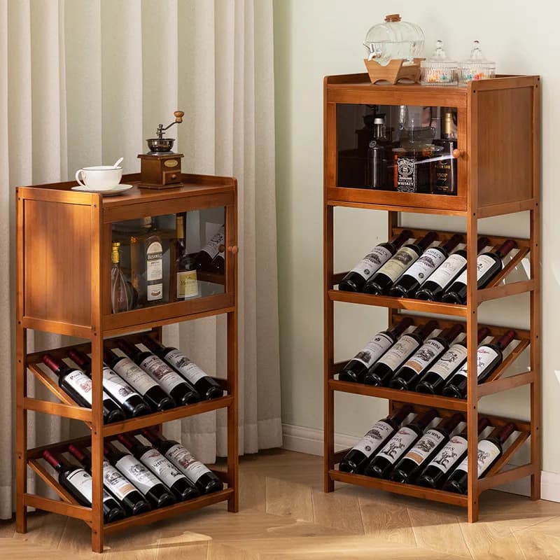 Solid bamboo bottle holder, 3/4 level independent floor holder, wine display, shelves without swing for kitchen bar