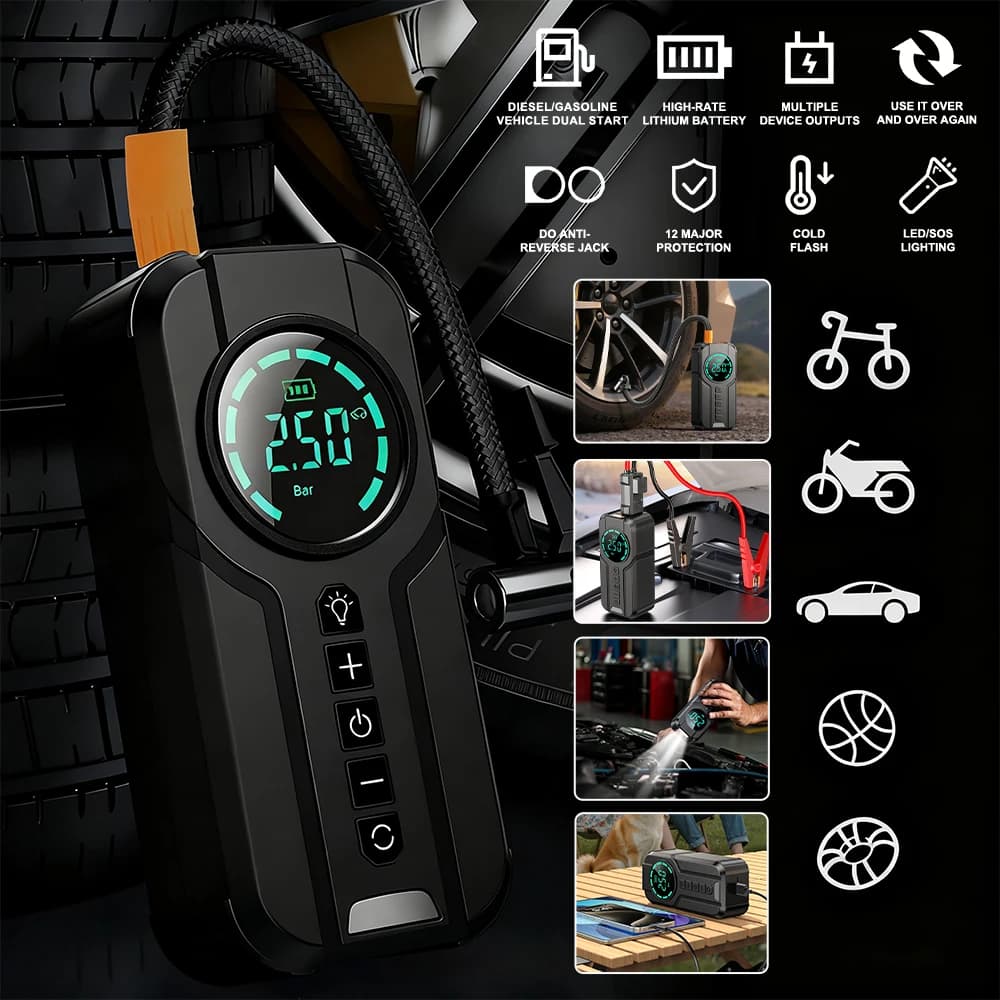 Avviatore d'Emergenza per Auto 6000mAh con Schermo LCD, Caricabatterie Portatile Potente per Avviamento Veicoli a Benzina