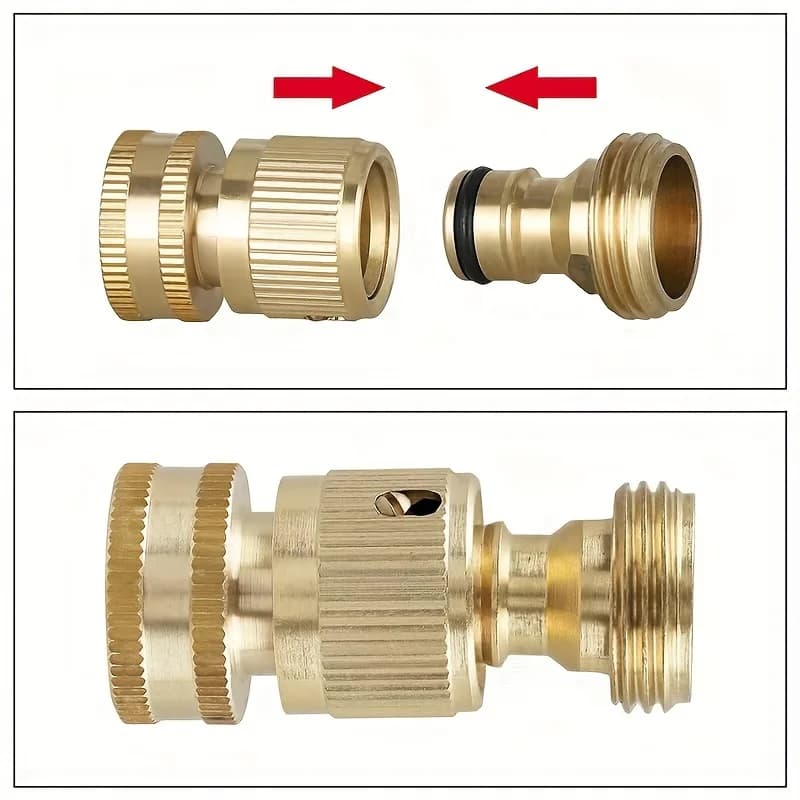 2-PCS 3/4" GHT Brass Hose Connector Male Female Thread Quick Connect Kit Battery-Free Fitting for Lawn Gardening Outdoor Use