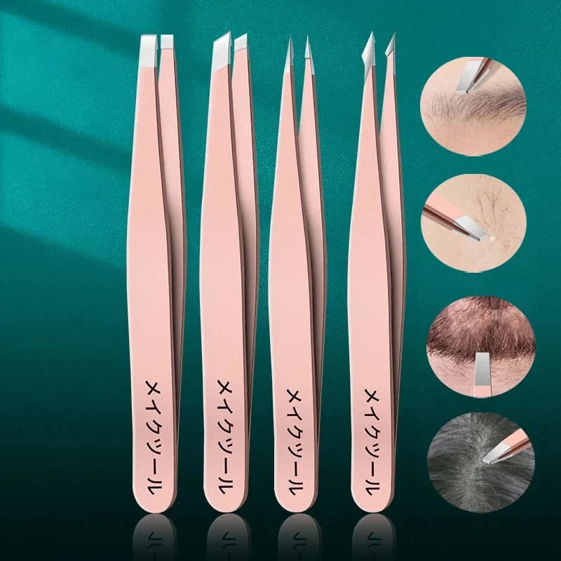 4-piece precision tweezers kit, eyebrow tweezers, for incarnied hair, for hair removal, for chin hair, for men and women