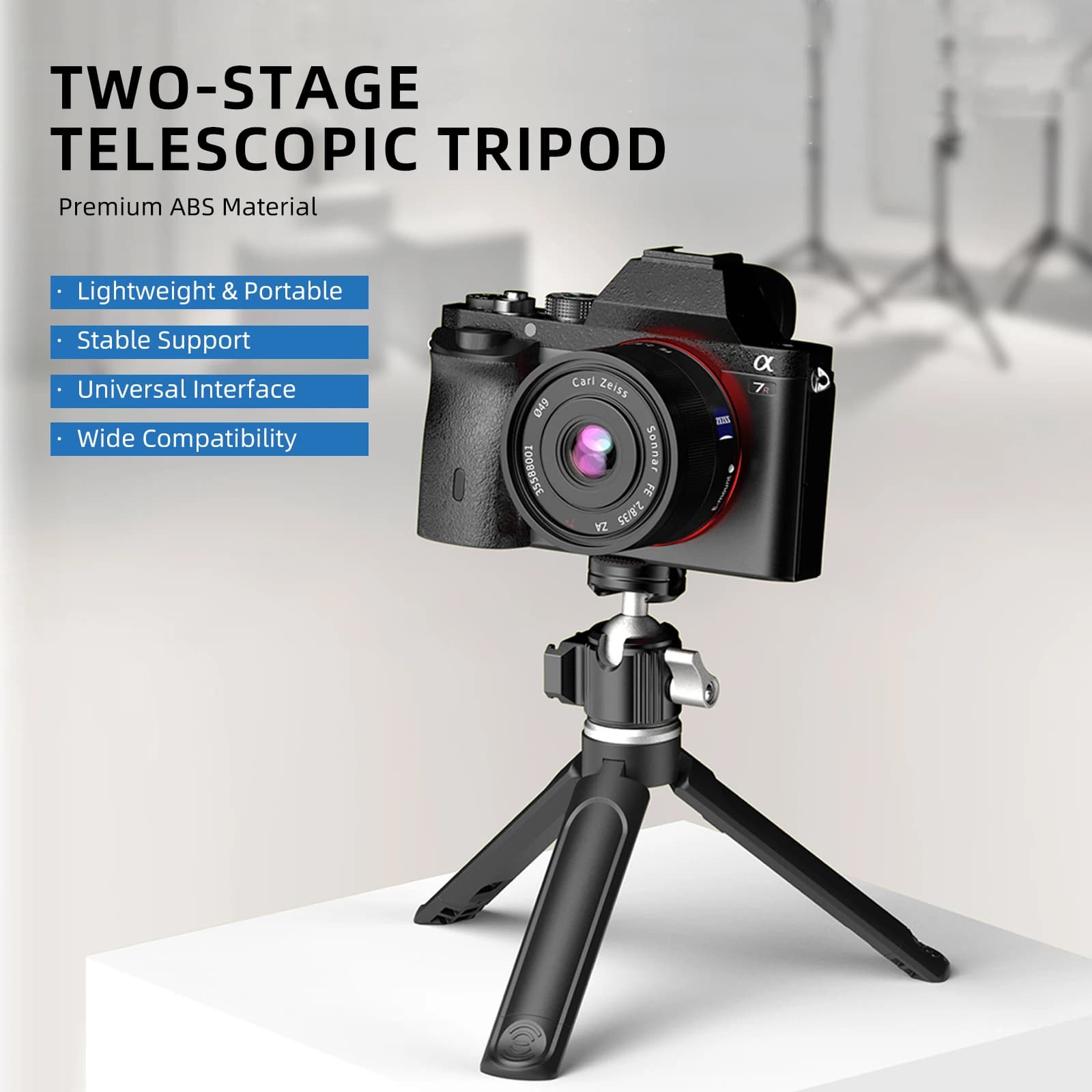 2-section Portable 1/4" Screw Mini Tripod Stand for DJI Insta360 GoPro Action Camera Smartphone Vlog Live Streaming
