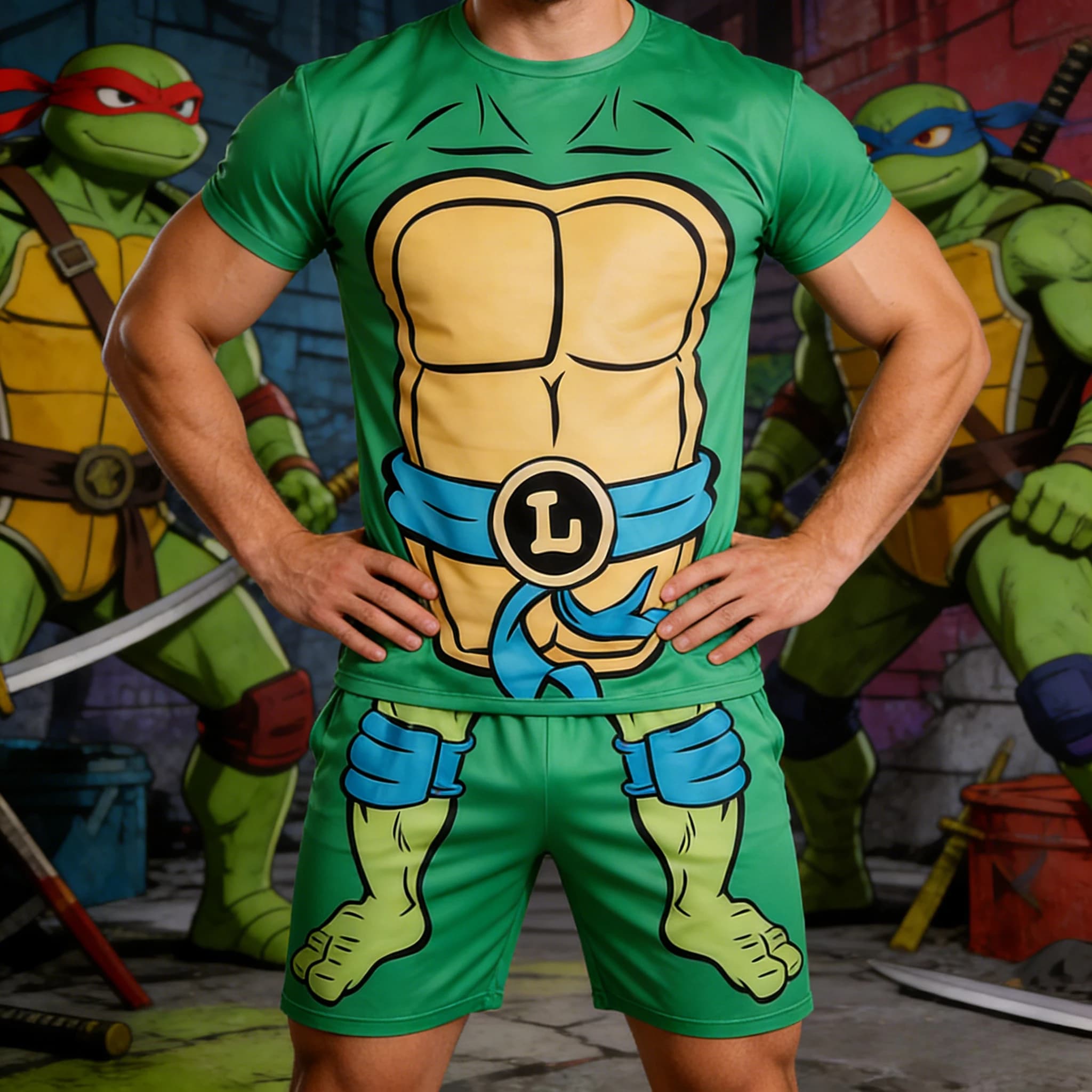Nuovo Set Primaverile/Estivo delle Tartarughe Ninja, Quattro Fratelli, Costume da Gioco con Maniche Corte e Pantaloncini per Bambini/Adulti, Traspirante e Oversize