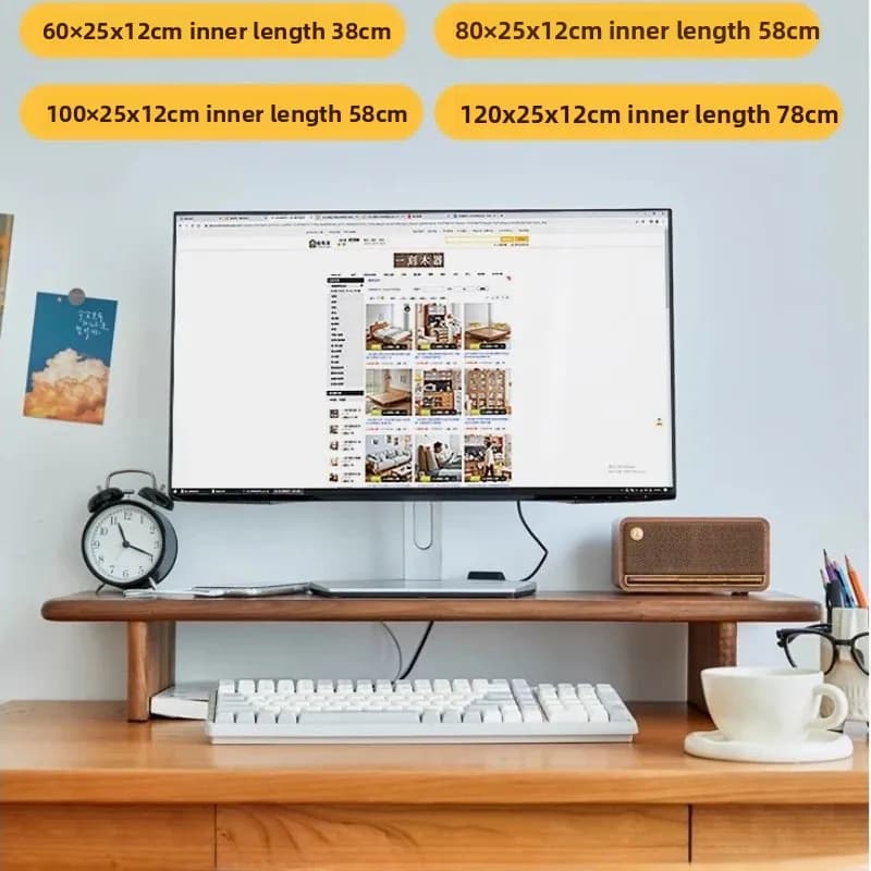 Supporto Ergonomico Moderno per Monitor con Base in Legno, Rialzo per Schermo/Laptop, Scaffale Portaoggetti da Scrivania