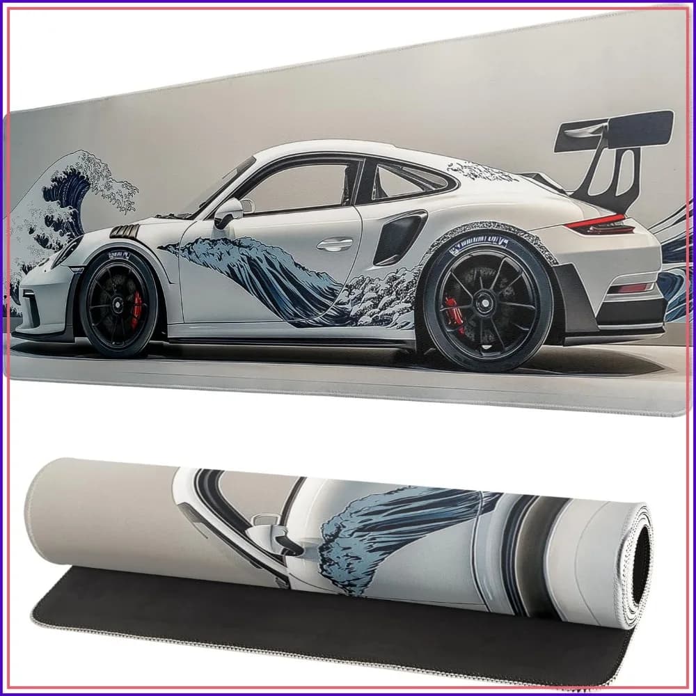 Ukiyo-e Style Sports Car Large Gaming Mouse Pad 31.5x11.8 Inch - Non-Slip Rubber Base - for Gamers & PC Enthusiasts