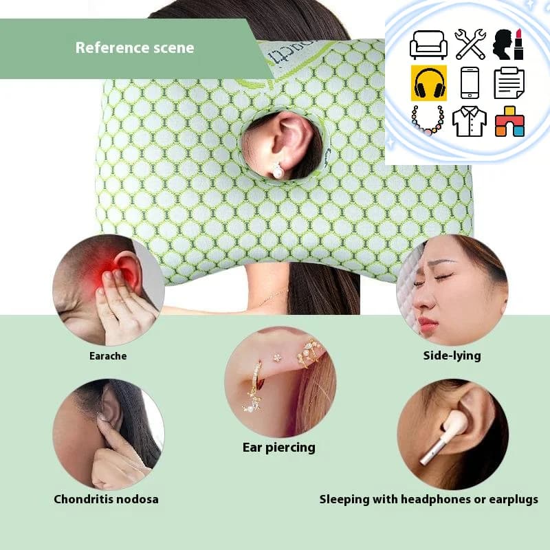 Cuscino Ergonomico Traspirante con Foro per Orecchio, Imbottitura in Cotone, Portatile e Confortevole per Piercing all'Orecchio