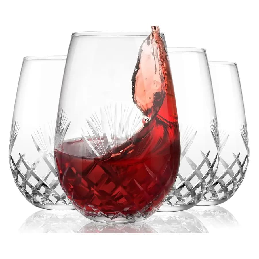 Set di 4 bicchieri da vino senza stelo tagliati a mano, grandi bicchieri da vino in cristallo da 530 ml, bicchieri da vino per vino rosso e bianco, bicchieri da acqua, bicchieri da cocktail
