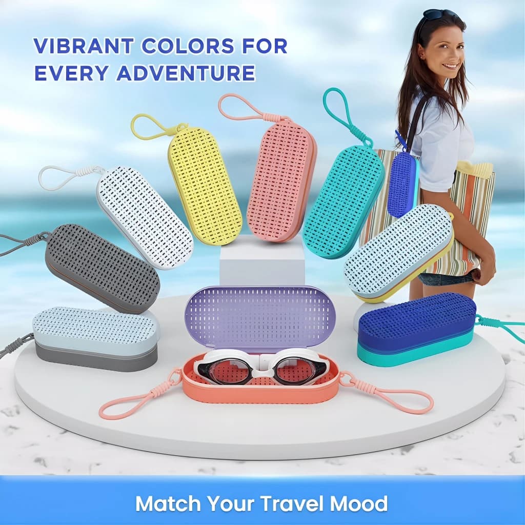 Silicone travel bag for glasses, breathable bag for glasses, portable folding case for sunglasses and swimming, with elastic zipper and wrist strap