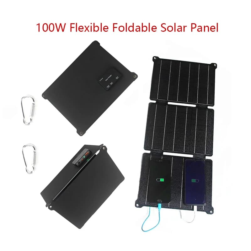 Pannello solare flessibile pieghevole da 100 W Caricatore USB DC tipo C con uscita Power Bank per telefono Ricarica solare di emergenza da campeggio esterna