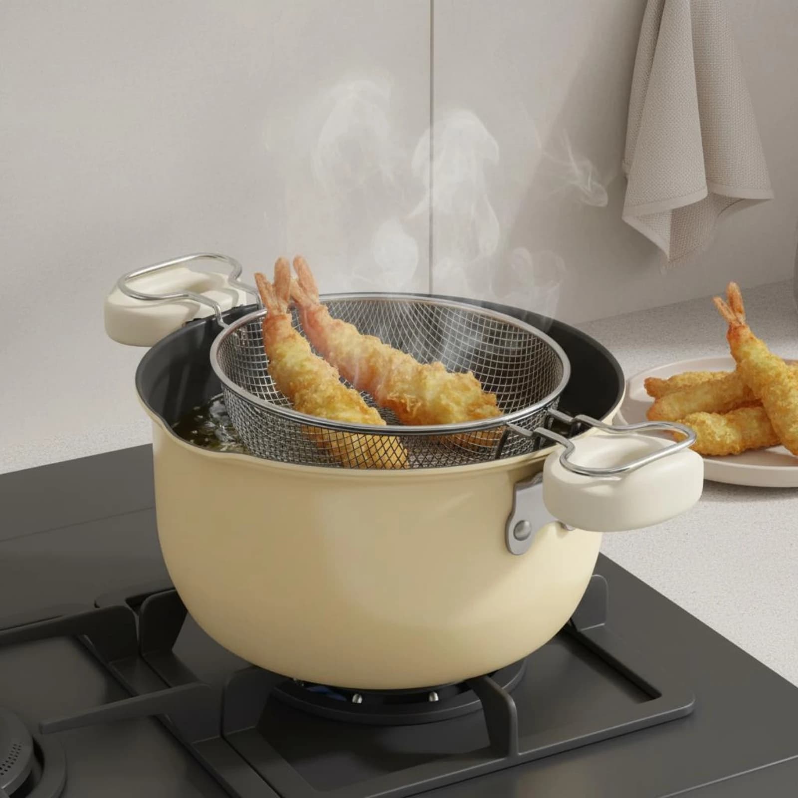 Tempura Fryer Pot Multi-Purpose Frying Pot with Basket Non Stick Fryer Pan Double Handles Cooking Ware Large Capacity for Home